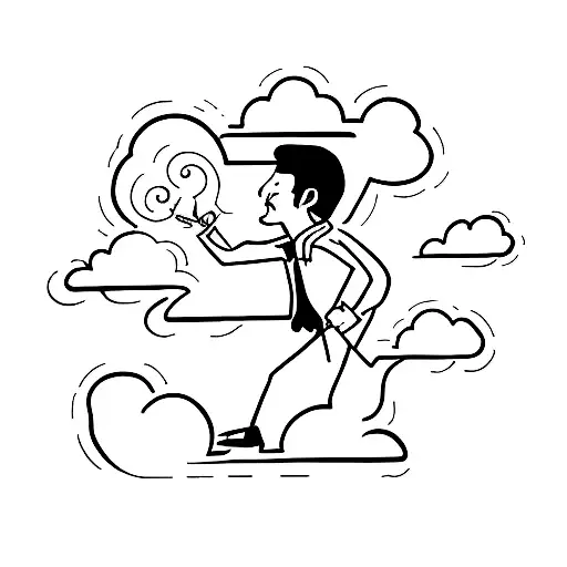 Man in suit on ladder with cloud as a head tattoo design idea