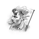 Man in suit on ladder with cloud as a head tattoo design idea