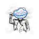 Man in suit on ladder with cloud as a head tattoo design idea