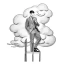 Man in suit on ladder with cloud as a head tattoo design idea
