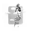 Man in suit on ladder with cloud as a head tattoo design idea