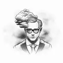 Man in suit on ladder with cloud as a head tattoo design idea