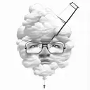 Man in suit on ladder with cloud as a head tattoo design idea