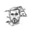 Man in suit on ladder with cloud as a head tattoo design idea