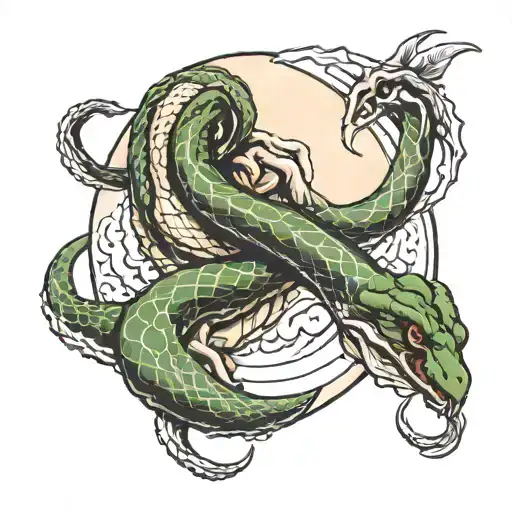 creation of adam with snake  tattoo design idea