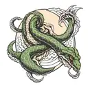 creation of adam with snake  tattoo design idea