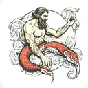 creation of adam with snake  tattoo design idea