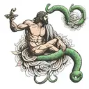 creation of adam with snake  tattoo design idea