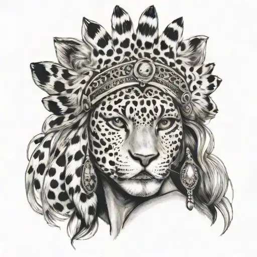 woman's face with Jaguar headdress being worn tattoo design idea