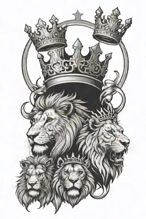 3 lions with crowns on their heads, Zadar, Croatia as the background tattoo design idea