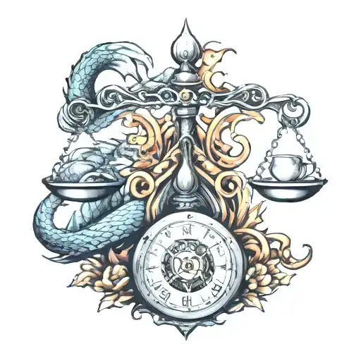 Libra scale and dragon tattoo design idea