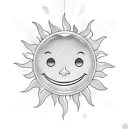 Sun with smiley face with date under tattoo design idea