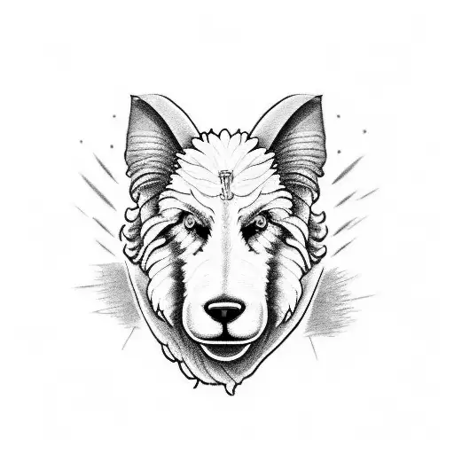 text "SHEEPDOG" on the other half of the face of a sheepdog tattoo design idea