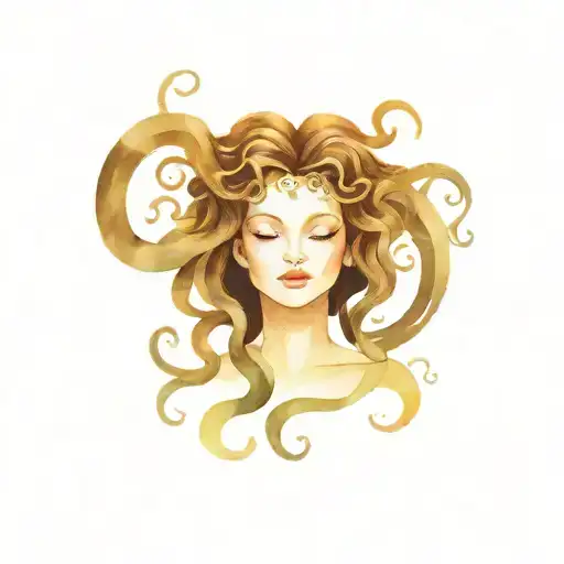 dark mystical Medusa  brown hair nature African woman circular logo  tattoo design idea