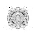 A geometric pattern combining a heartbeat and ocean waves tattoo design idea