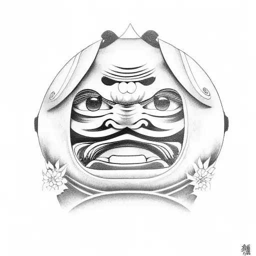 Daruma with temple tattoo design idea
