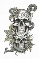 a skull with a snake with flowers tattoo design idea