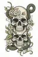 a skull with a snake with flowers tattoo design idea