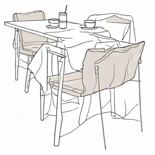 lunch table with chairs and crumpled  napkins  tattoo design idea