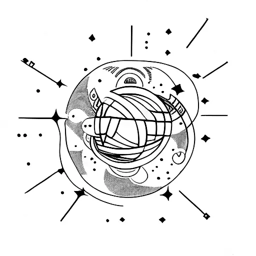 A minimalist tattoo of a dumbbell shaped like a celestial object tattoo design idea