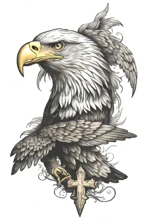bald eagle with cross tattoo tattoo design idea