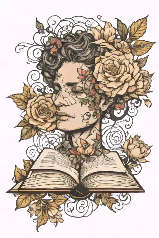 neurodivergent and books surrounded by florals tattoo design idea
