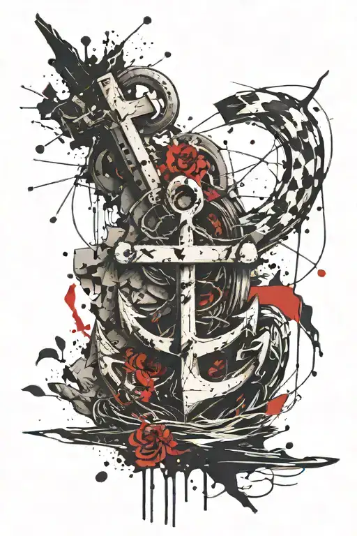 8 number with anchor tattoo design idea