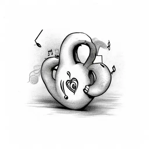a little ghost, a heart and a music note tattoo design idea