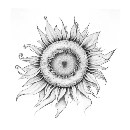 2 sunflowers with the stems crossing over face away from each other with one beam of light from above  shining on them tattoo design idea
