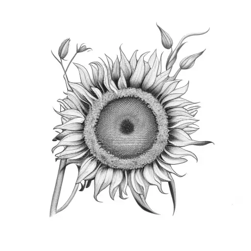 2 sunflowers standing,  with the stems crossing over facing away from each other tattoo design idea