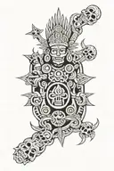 mayan god surrounded by skulls facing each tattoo design idea