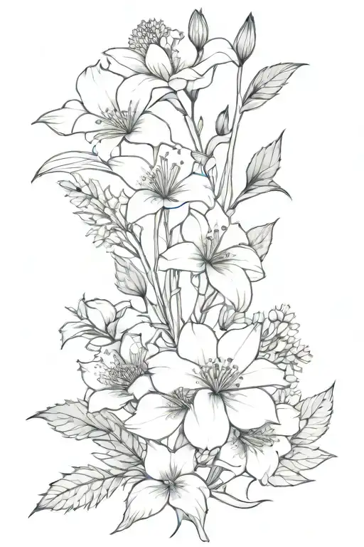 A bouquet of hydrangeas, thistles, and lilies intertwined in a seamless design  tattoo design idea