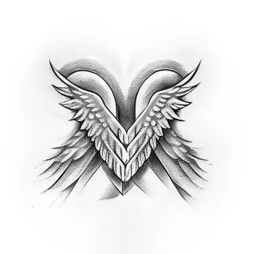 angel wings with an infinity sign and two little hearts tattoo design idea