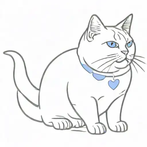 A  fat Charteux cat with a periwinkle collar  tattoo design idea
