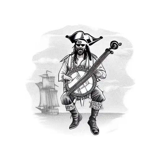 a pirate playing a banjo tattoo design idea