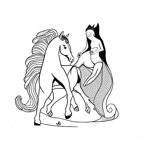 horse with nude girl tattoo design idea