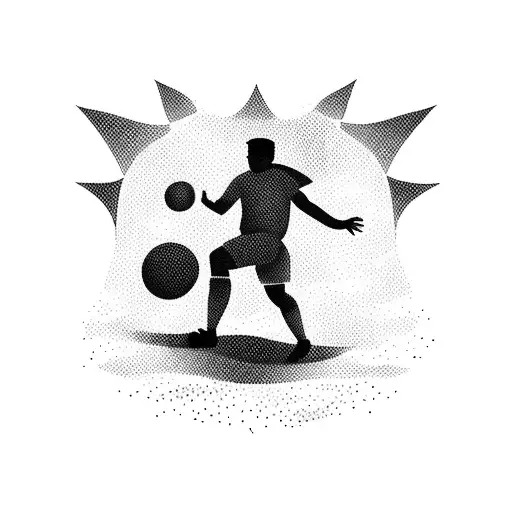  A soccer player trekking through a forest, with a sun rising in the background. tattoo design idea