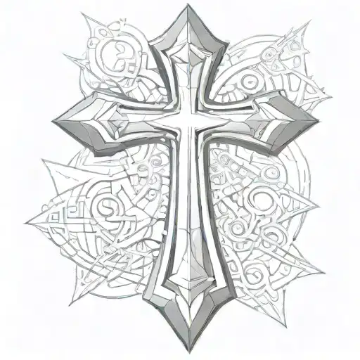 a thick 3D silver cross drawn in the style of a louis vuitton concept art. with a lot of shading, futuristic like tattoo design idea