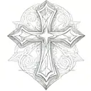 a thick 3D silver cross drawn in the style of a louis vuitton concept art. with a lot of shading, futuristic like tattoo design idea