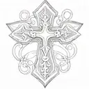 a thick 3D silver cross drawn in the style of a louis vuitton concept art. with a lot of shading, futuristic like tattoo design idea