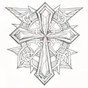 a thick 3D silver cross drawn in the style of a louis vuitton concept art. with a lot of shading, futuristic like tattoo design idea