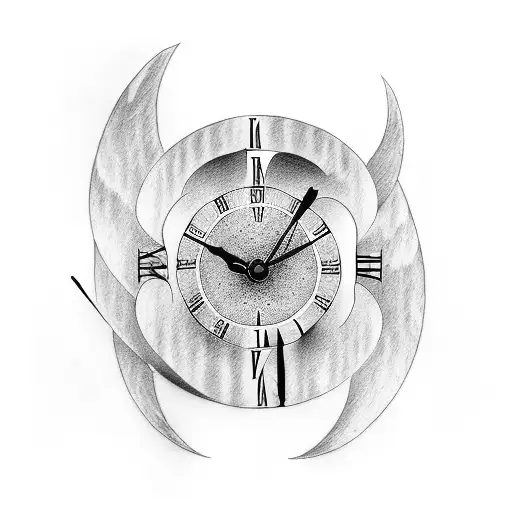 angels 3 names and a clock tattoo design idea