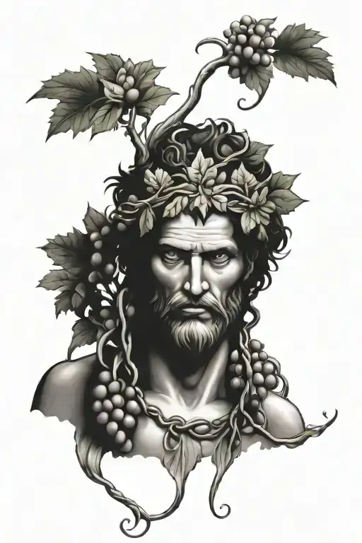 Dionysus holding Grape vine wrapping tattoo design idea