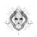 glass shard, lady face, rattlesnake  tattoo design idea