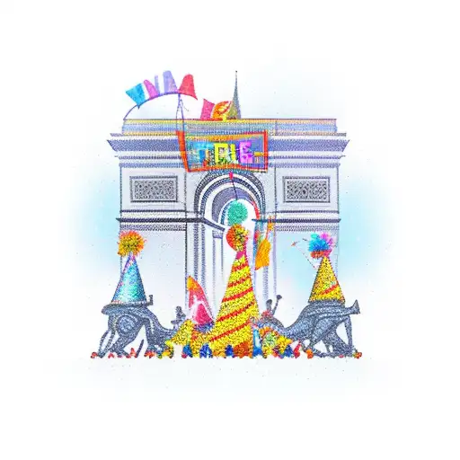 A group of friends celebrating your birthday in front of the Arc de Triomphe tattoo design idea