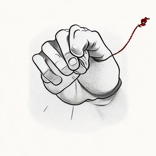 fist bump with red string tattoo design idea