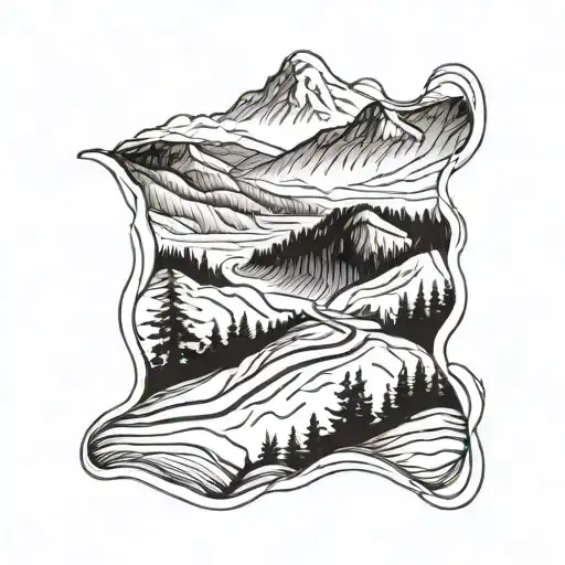 Blue Ridge Mountains with trail winding tattoo design idea