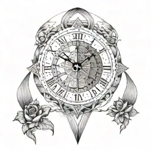 A geometric clock design intertwined with a Bible verse tattoo design idea
