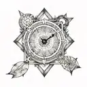 A geometric clock design intertwined with a Bible verse tattoo design idea