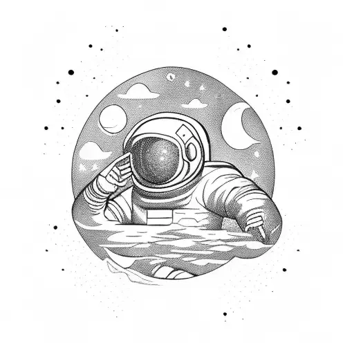 astronaut on floating island tattoo design idea
